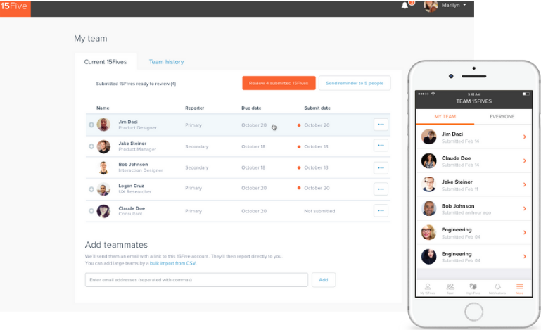 15Five allows efficient performance management review for your SMB